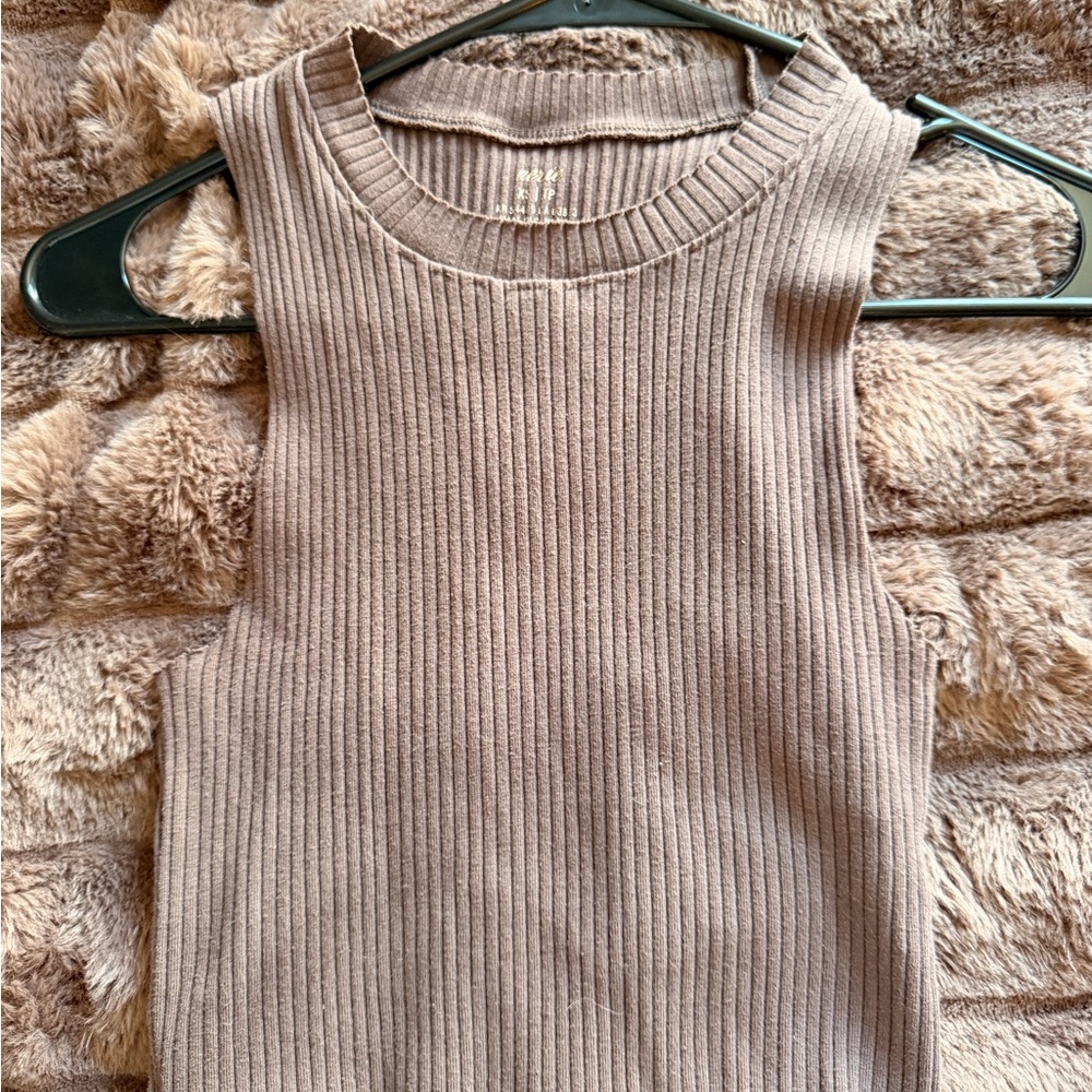 aerie Ribbed Tank Top in Taupe Beige